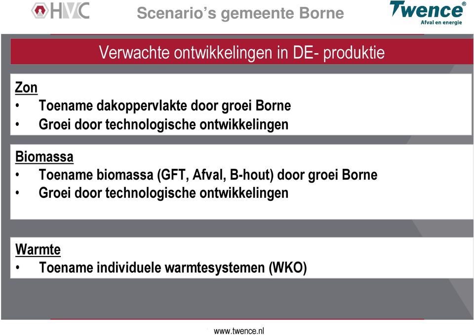 ontwikkelingen Biomassa Toename biomassa (GFT, Afval, B-hout) door groei