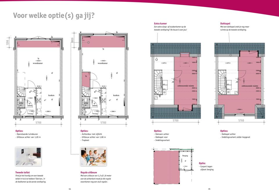 Opties: Opties: Opties: Opties: - Openslaande tuindeuren - Uitbouw achter van 1,20 m - Achterdeur met zijlicht - Uitbouw achter van 1,80 m - Trapkast - Dakraam achter - Dakkapel voor -