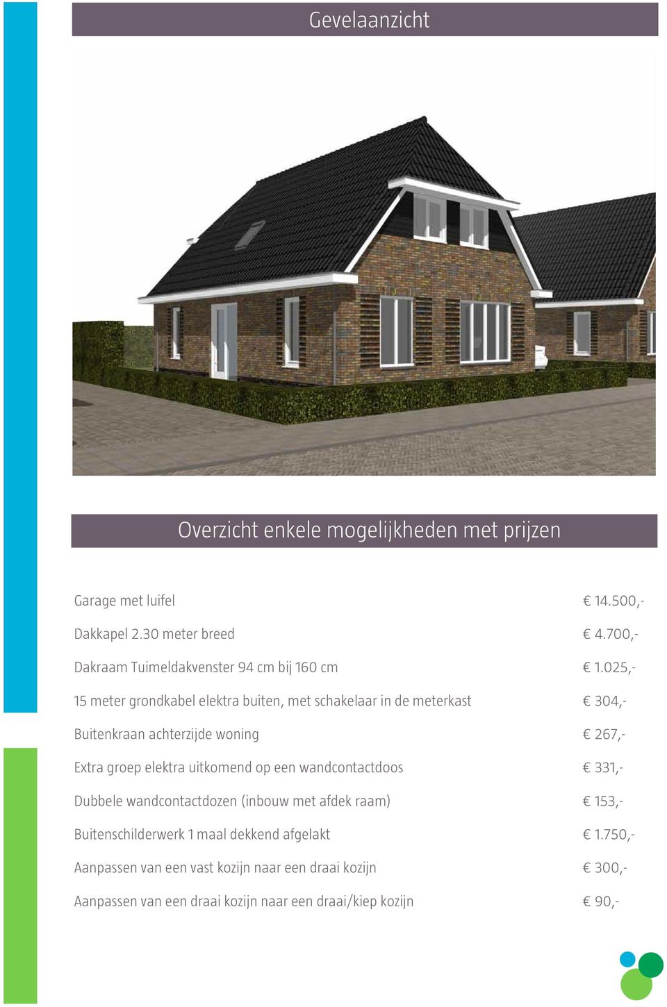 025,- 15 meter grondkabel elektra buiten, met schakelaar in de meterkast 304,- Buitenkraan achterzijde woning 267,- Extra groep elektra