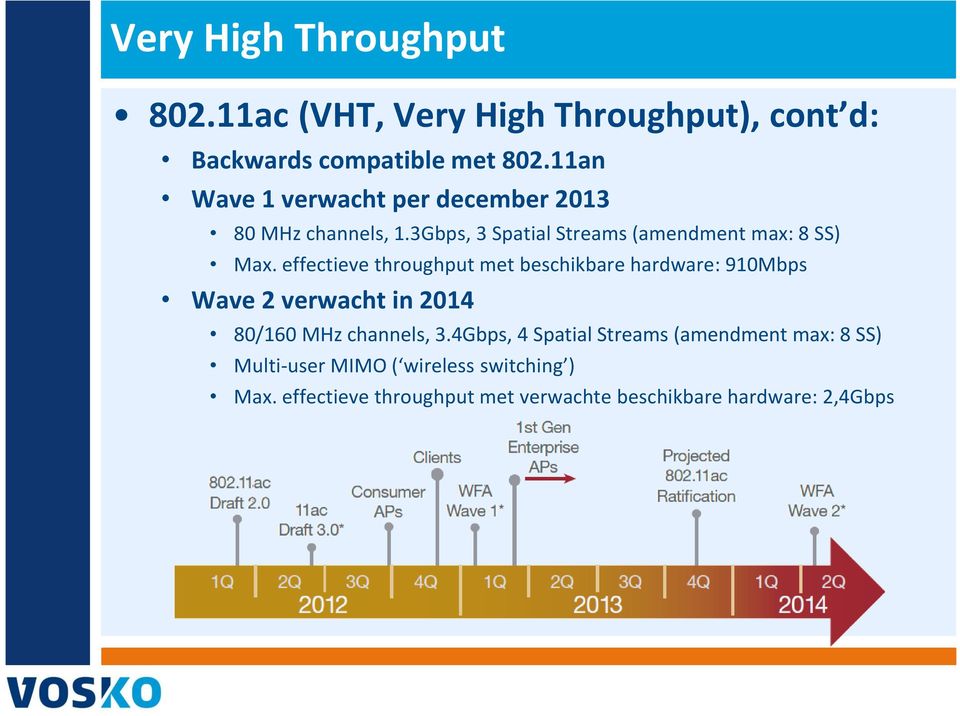 effectieve throughput met beschikbare hardware: 910Mbps Wave 2 verwacht in 2014 80/160 MHz channels, 3.