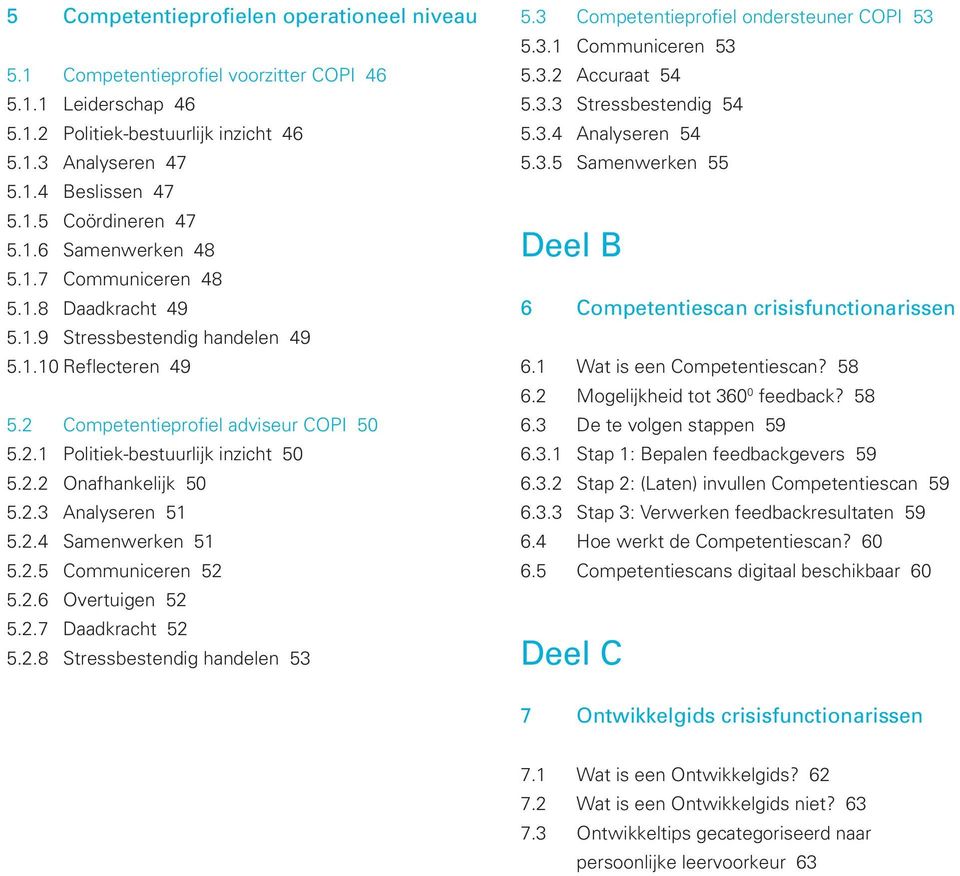 2.3 Analyseren 51 5.2.4 Samenwerken 51 5.2.5 Communiceren 52 5.2.6 Overtuigen 52 5.2.7 Daadkracht 52 5.2.8 Stressbestendig handelen 53 5.3 Competentieprofiel ondersteuner COPI 53 5.3.1 Communiceren 53 5.