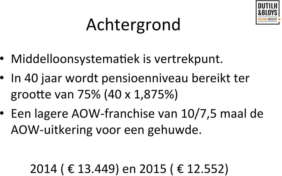 75% (40 x 1,875%) Een lagere AOW- franchise van 10/7,5