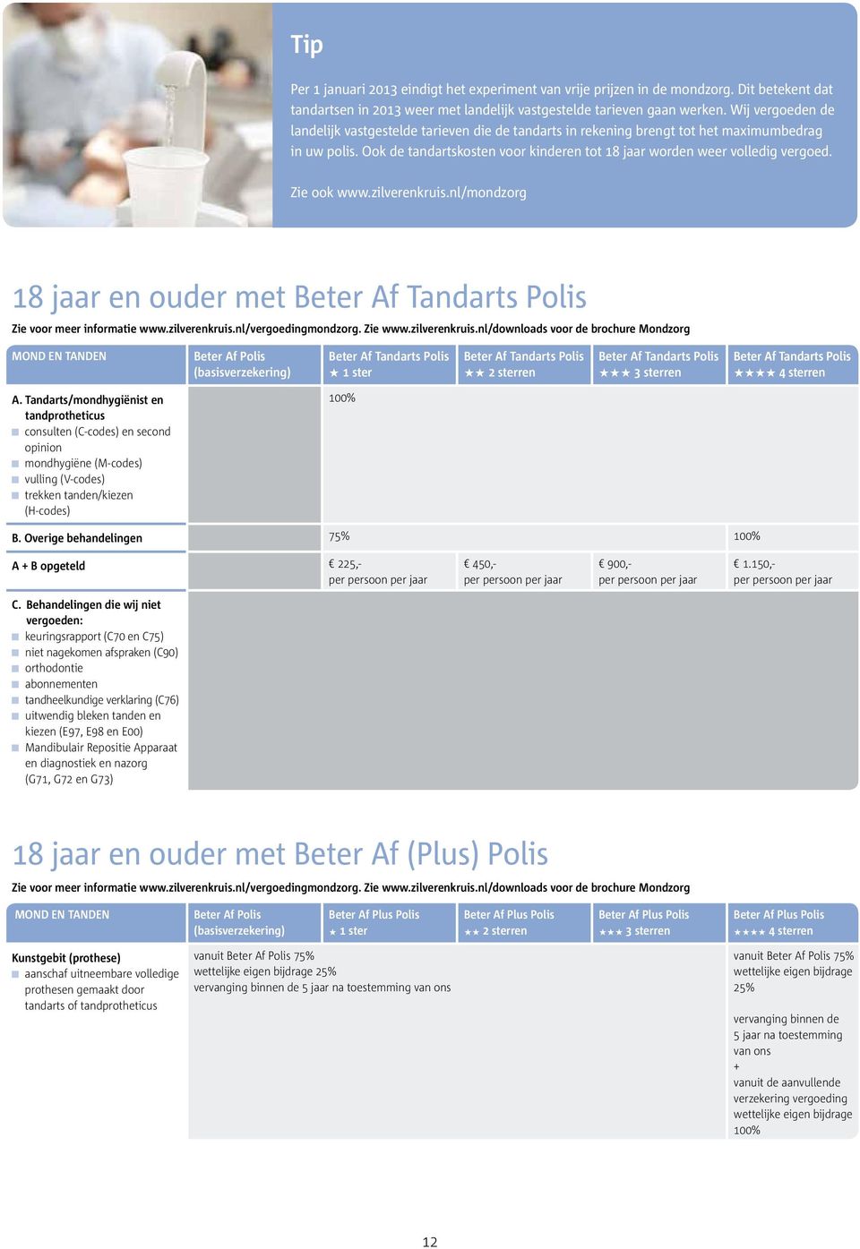 Zie ook www.zilverenkruis.nl/mondzorg 18 jaar en ouder met Beter Af Tandarts Polis Zie voor meer informatie www.zilverenkruis.nl/vergoedingmondzorg. Zie www.zilverenkruis.nl/downloads voor de brochure Mondzorg MOND EN TANDEN Beter Af Tandarts Polis Beter Af Tandarts Polis Beter Af Tandarts Polis Beter Af Tandarts Polis A.