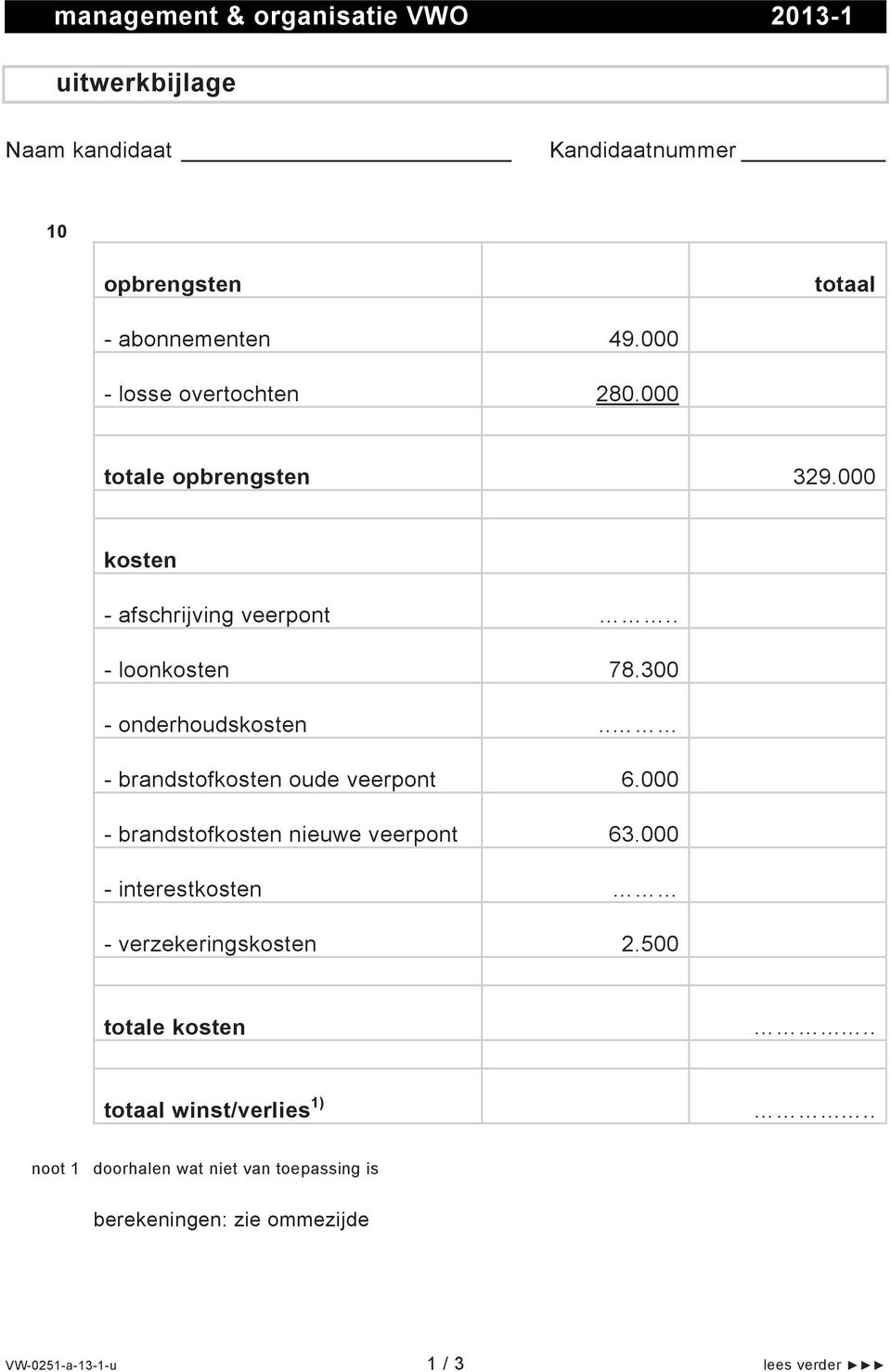 . - brandstofkosten oude veerpont 6.000 - brandstofkosten nieuwe veerpont 63.000 - interestkosten - verzekeringskosten 2.