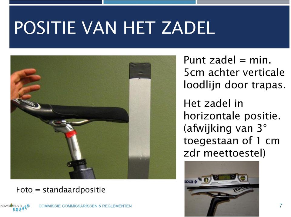 Het zadel in horizontale positie.