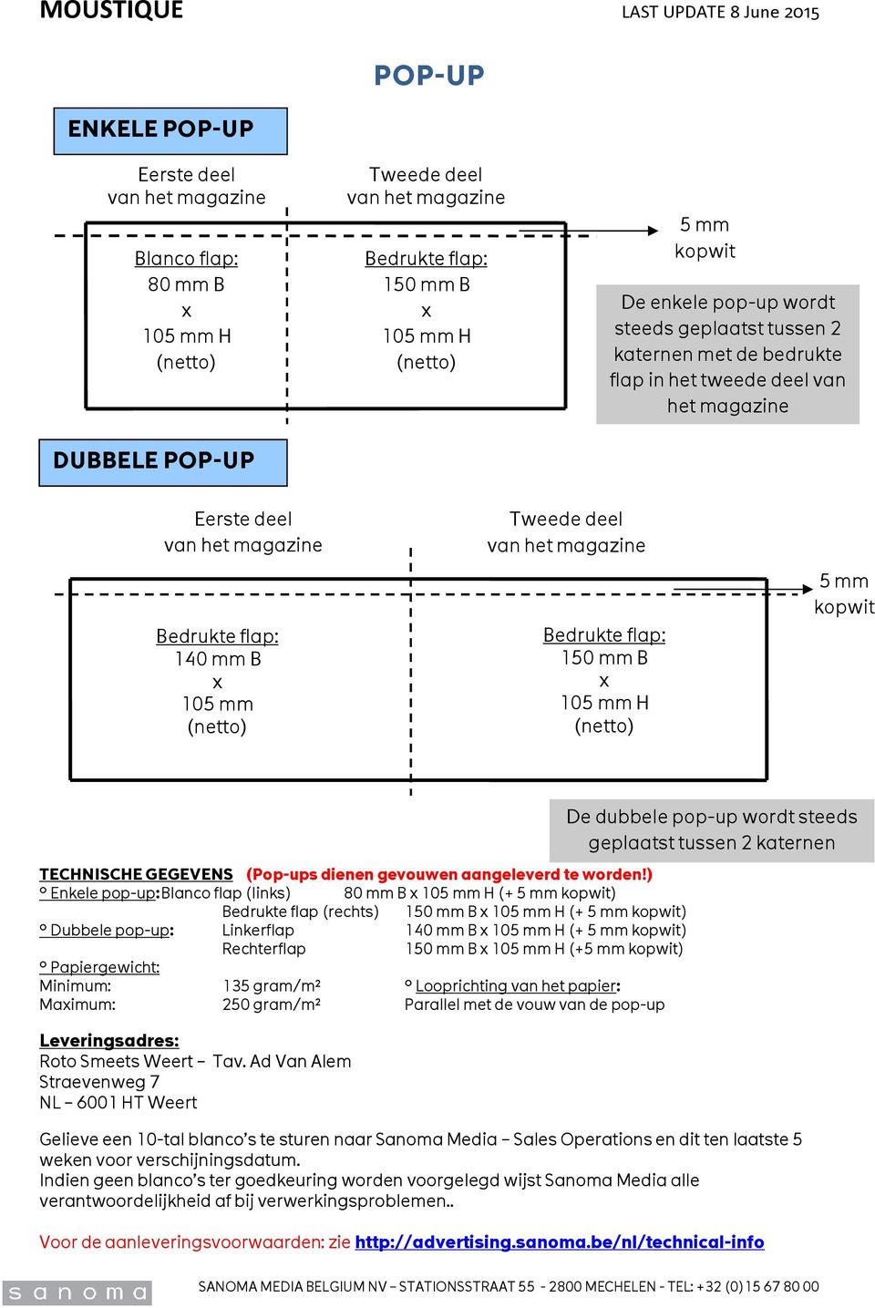magazine Bedrukte flap: 150 mm B x 105 mm H (netto) 5 mm kopwit TECHNISCHE GEGEVENS (Pop-ups dienen gevouwen aangeleverd te worden!