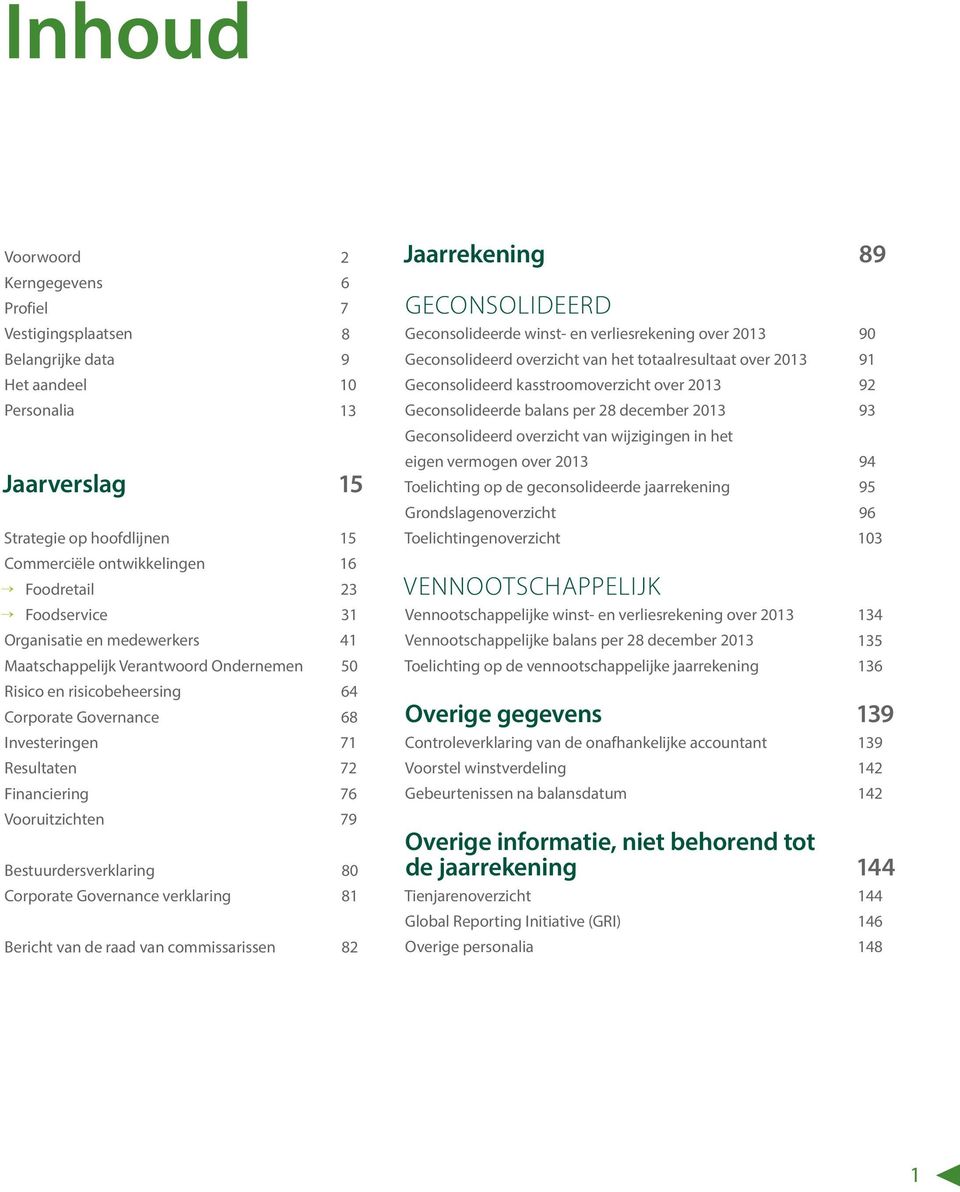 verklaring Bericht van de raad van commissarissen 2 6 7 8 9 10 13 15 15 16 23 31 41 50 64 68 71 72 76 79 80 81 82 Jaarrekening Geconsolideerd Geconsolideerde winst- en verliesrekening over 2013