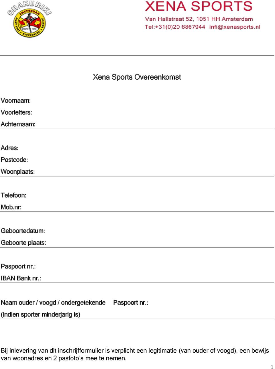 : Naam ouder / voogd / ondergetekende (indien sporter minderjarig is) Paspoort nr.