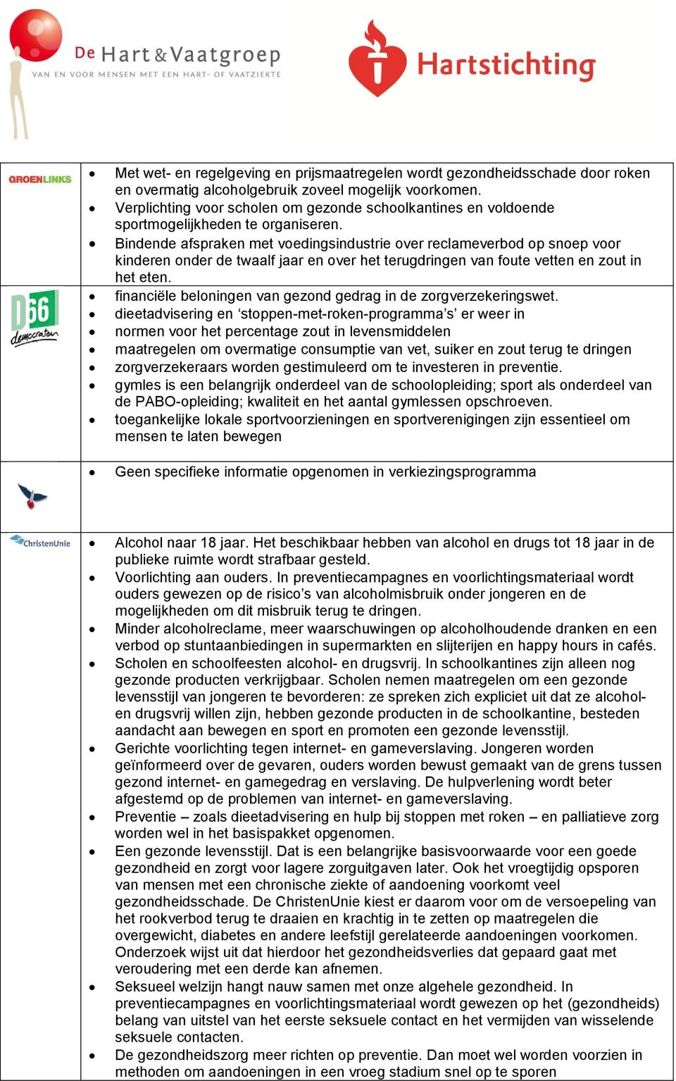 Bindende afspraken met voedingsindustrie over reclameverbod op snoep voor kinderen onder de twaalf jaar en over het terugdringen van foute vetten en zout in het eten.