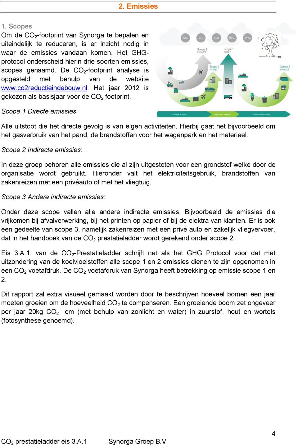 Het jaar 2012 is gekozen als basisjaar voor de CO 2 footprint. Scope 1 Directe emissies: Alle uitstoot die het directe gevolg is van eigen activiteiten.