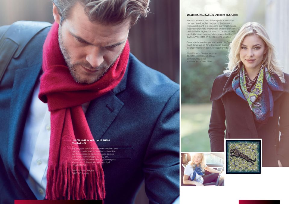de iconische Leaper. Deze sjaals worden geproduceerd in Como, Italië. Gedrukt op fijne Italiaanse zijde en gepresenteerd in een luxe geschenkdoos.