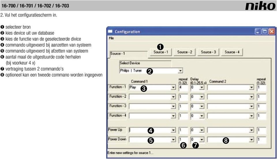 commando uitgevoerd bij aanzetten van systeem ➎ commando uitgevoerd bij afzetten van systeem ➏