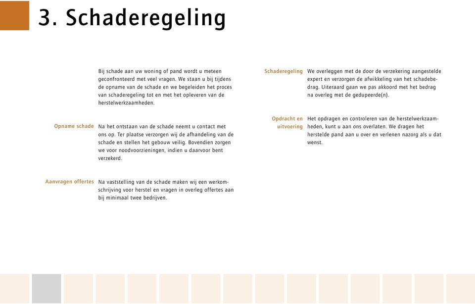 Schaderegeling We overleggen met de door de verzekering aangestelde expert en verzorgen de afwikkeling van het schadebedrag.