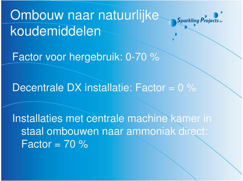 Factor = 0% Installaties met centrale machine