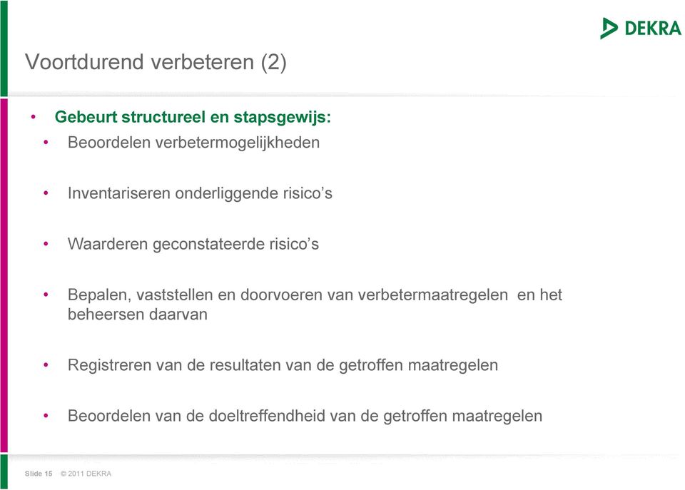 doorvoeren van verbetermaatregelen en het beheersen daarvan Registreren van de resultaten van