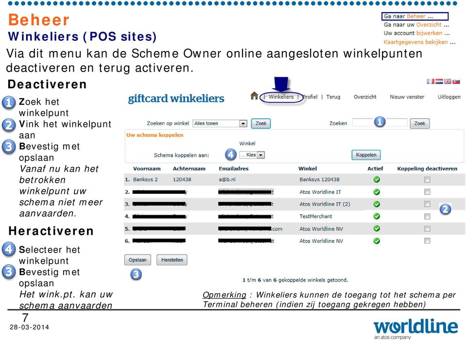 Deactiveren Zoek het winkelpunt Vink het winkelpunt aan Bevestig met opslaan Vanaf nu kan het betrokken winkelpunt uw