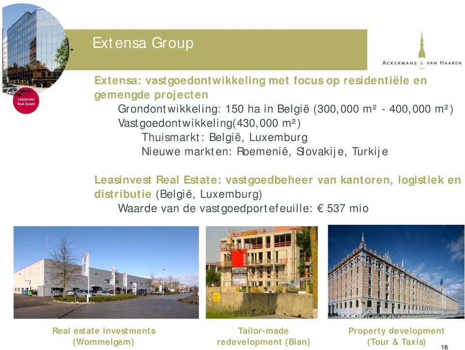 Turkije Leasinvest Real Estate: vastgoedbeheer van kantoren, logistiek en distributie (België, Luxemburg) Waarde van de