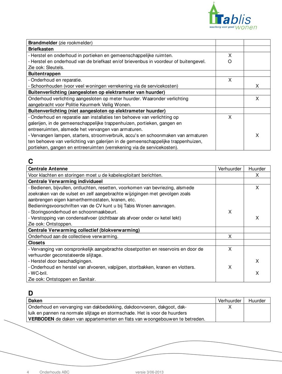 - Schoonhouden (voor veel woningen verrekening via de servicekosten) Buitenverlichting (aangesloten op elektrameter van huurder) Onderhoud verlichting aangesloten op meter huurder.