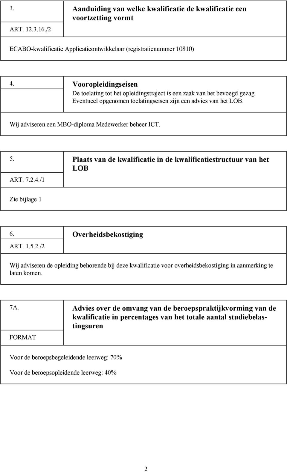 Wij adviseren een MBO-diploma Medewerker beheer ICT. 5. Plaats van de kwalificatie in de kwalificatiestructuur van het LOB ART. 7.2.