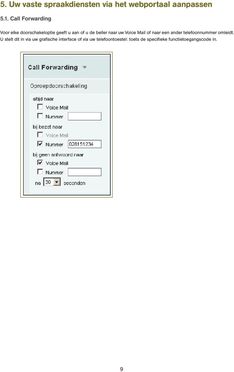uw Voice Mail of naar een ander telefoonnummer omleidt.