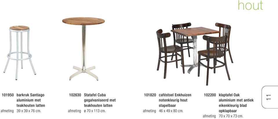 101820 caféstoel Enkhuizen notenkleurig hout stapelbaar 46 x 49 x 80 cm.