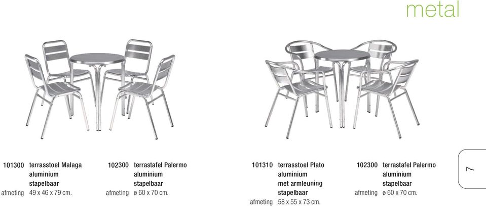 101310 terrasstoel Plato aluminium met armleuning stapelbaar 58 x 55