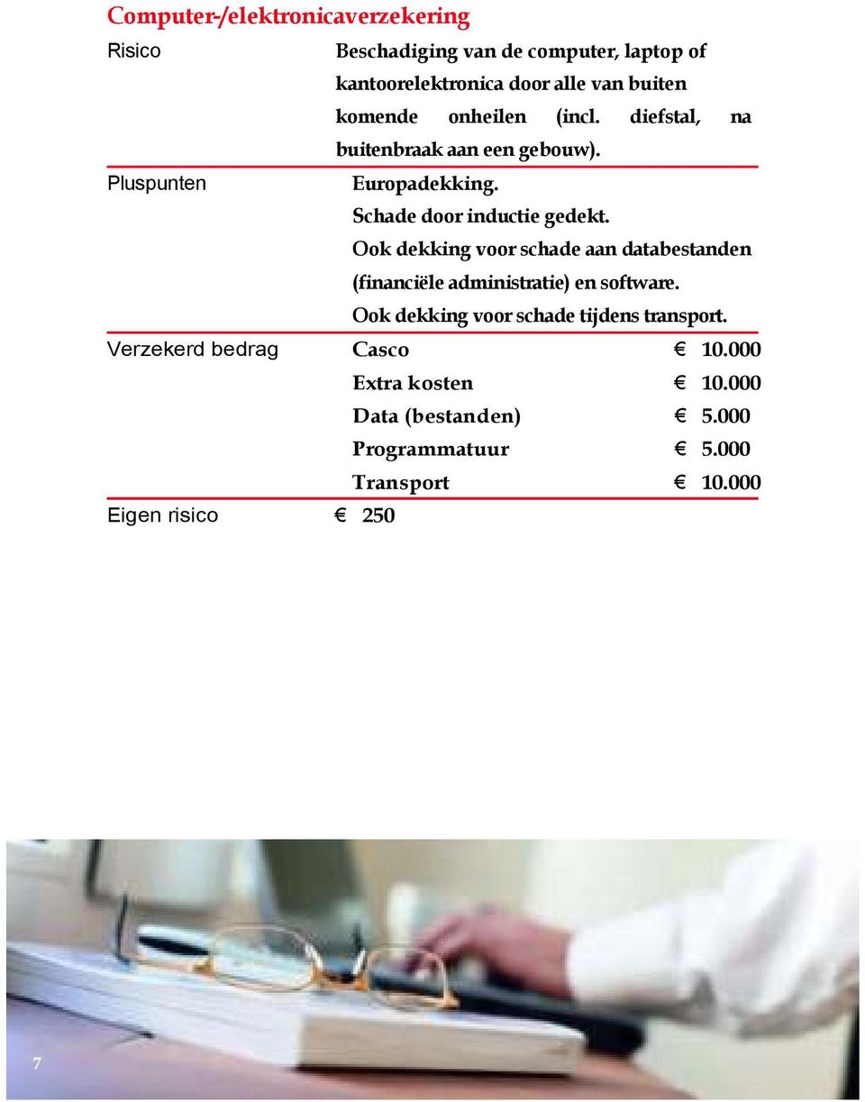 Ook dekking voor schade aan databestanden (financiële administratie) en software.