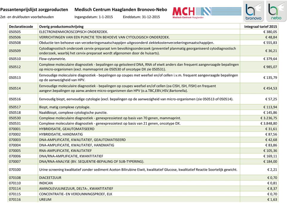 555,83 050509 Cytodiagnostisch onderzoek cervix-preparaat ivm bevolkingsonderzoek (preventief planmatig georganiseerd cytodiagnostisch onderzoek, waarbij het cervix-preparaat wordt afgenomen door de