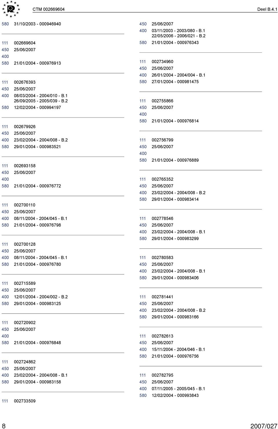 1 21/01/2004-000976798 002700128 08/11/2004-2004/045 - B.1 21/01/2004-000976780 002715589 12/01/2004-2004/002 - B.