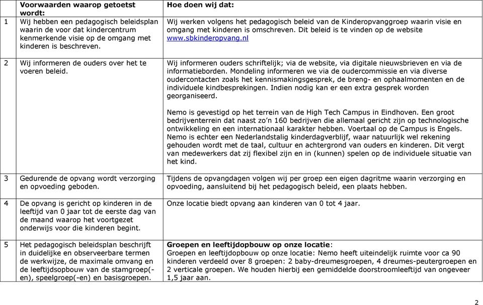 Dit beleid is te vinden op de website www.sbkinderopvang.nl Wij informeren ouders schriftelijk; via de website, via digitale nieuwsbrieven en via de informatieborden.