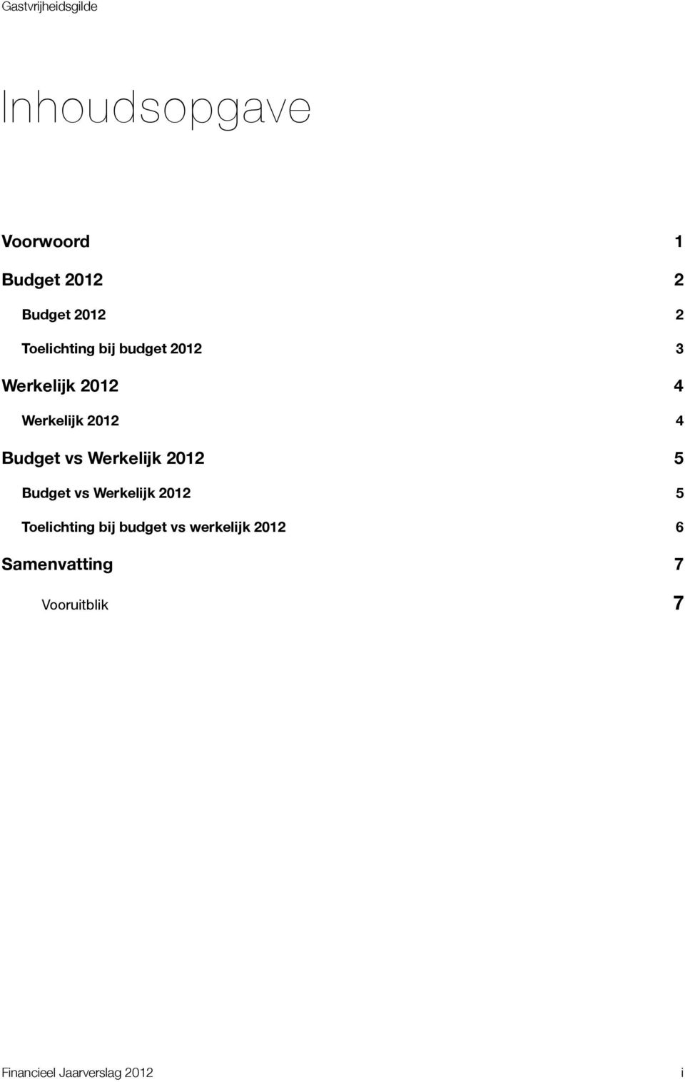 Werkelijk 2012 5 Budget vs Werkelijk 2012 5 Toelichting bij budget