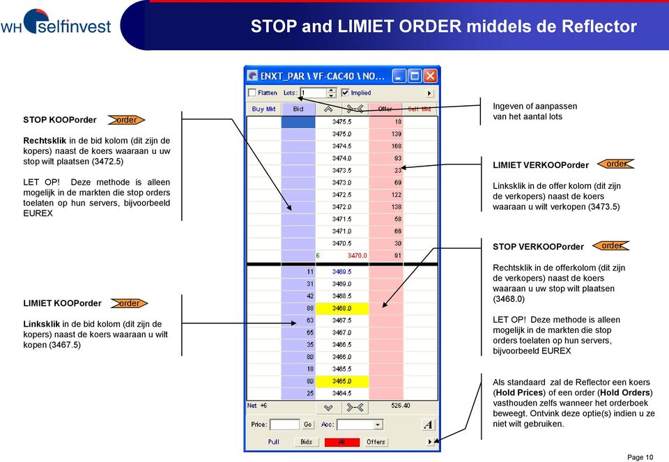 Deze methode is alleen mogelijk in de markten die stop s toelaten op hun servers, bijvoorbeeld EUREX Linksklik in de offer kolom (dit zijn de verkopers) naast de koers waaraan u wilt verkopen (3473.