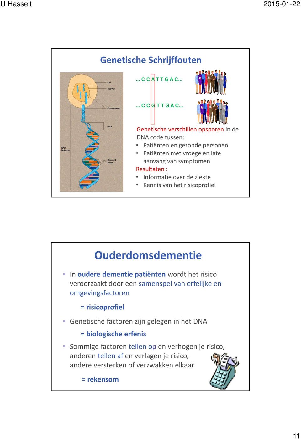 Informatie over de ziekte Kennis van het risicoprofiel Ouderdomsdementie In oudere dementie patiënten wordt het risico veroorzaakt door een samenspel van