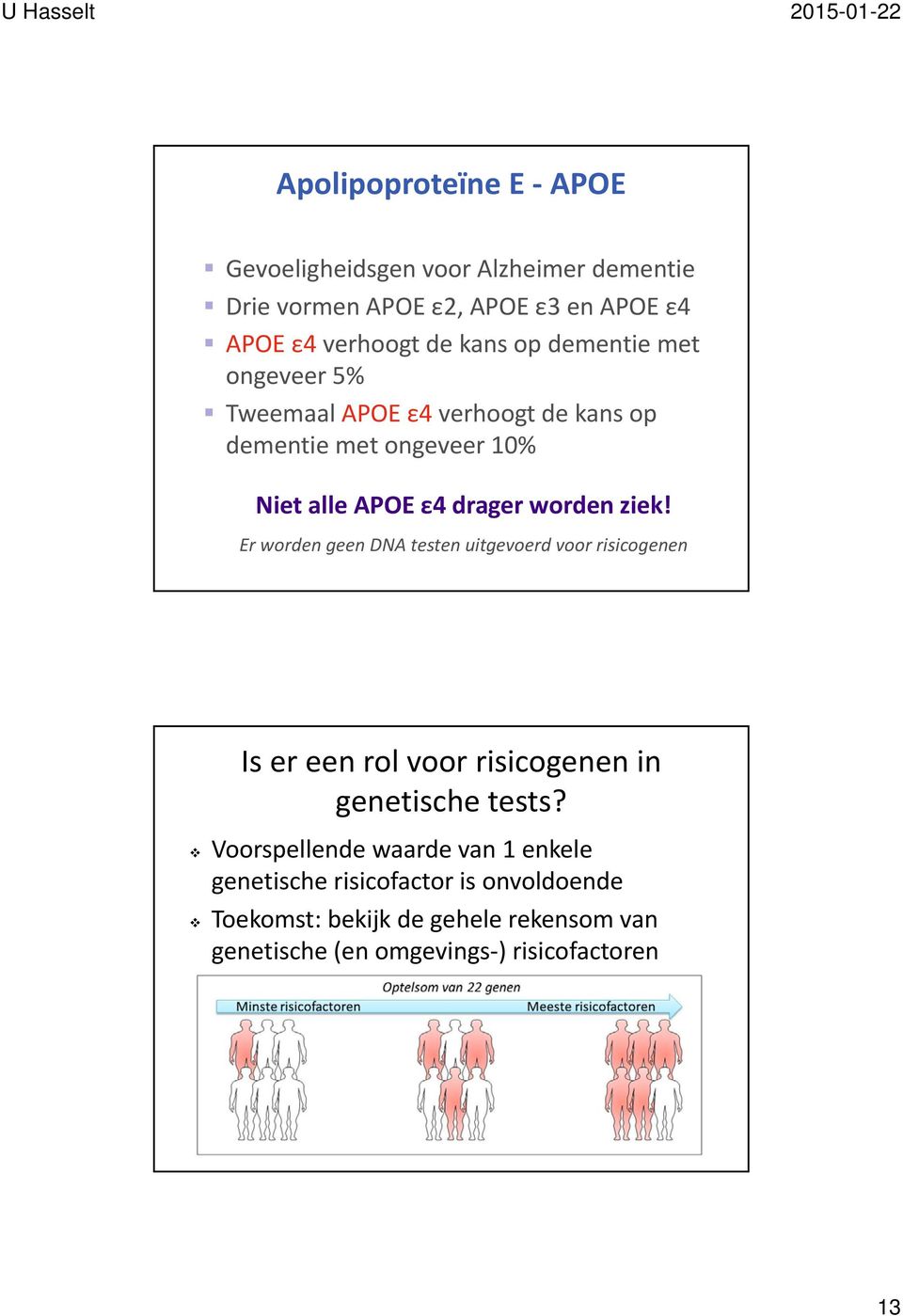 Er worden geen DNA testen uitgevoerd voor risicogenen Is er een rol voor risicogenen in genetische tests?