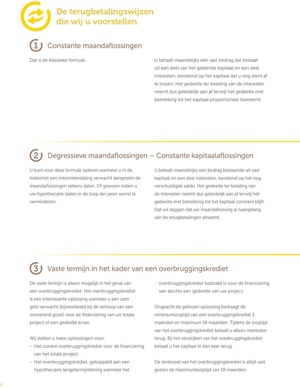 Het gedeelte ter betaling van de interesten neemt dus geleidelijk aan af terwijl het gedeelte met betrekking tot het kapitaal proportioneel toeneemt.