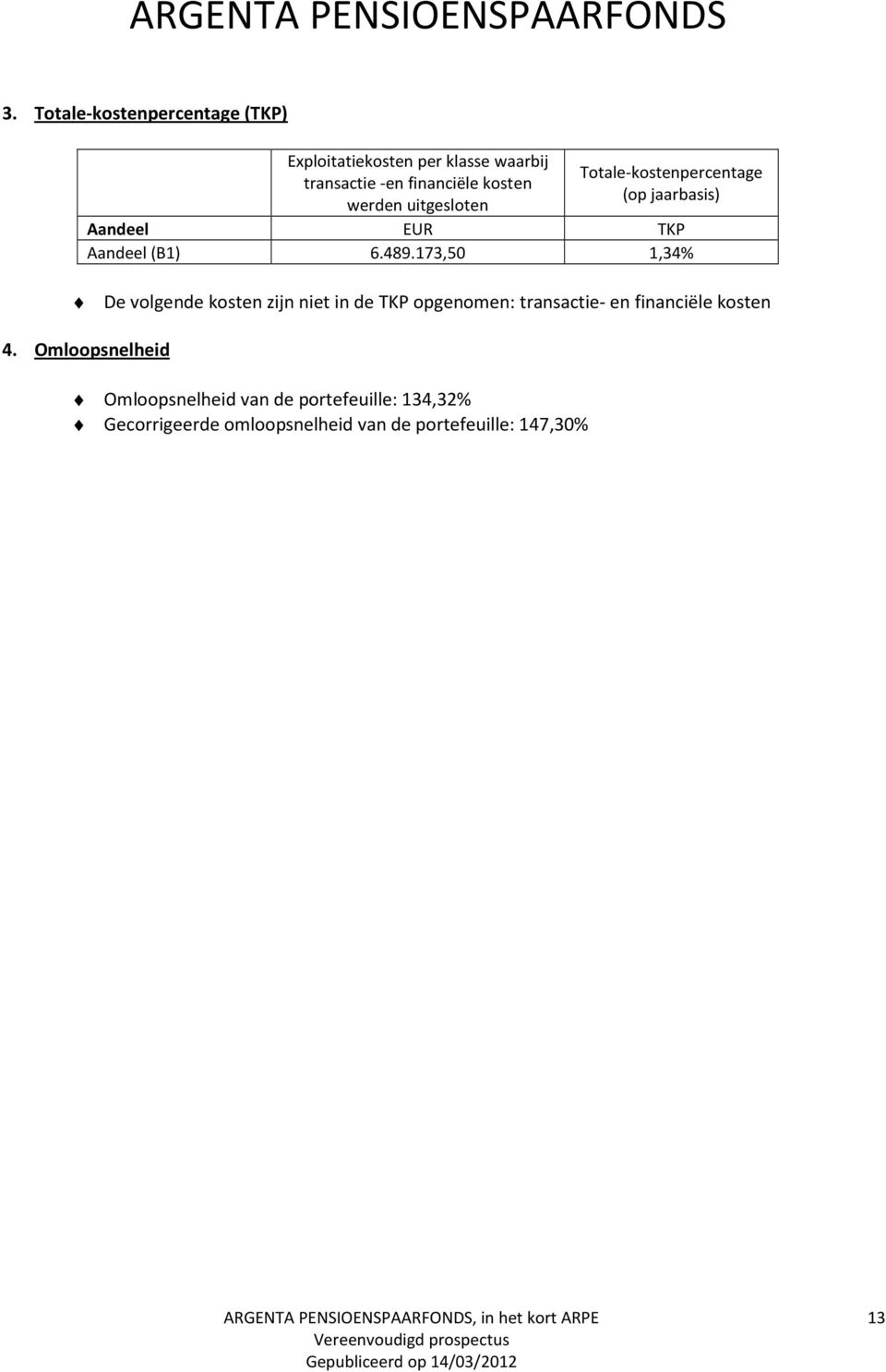 173,50 1,34% De volgende kosten zijn niet in de TKP opgenomen: transactie- en financiële kosten 4.