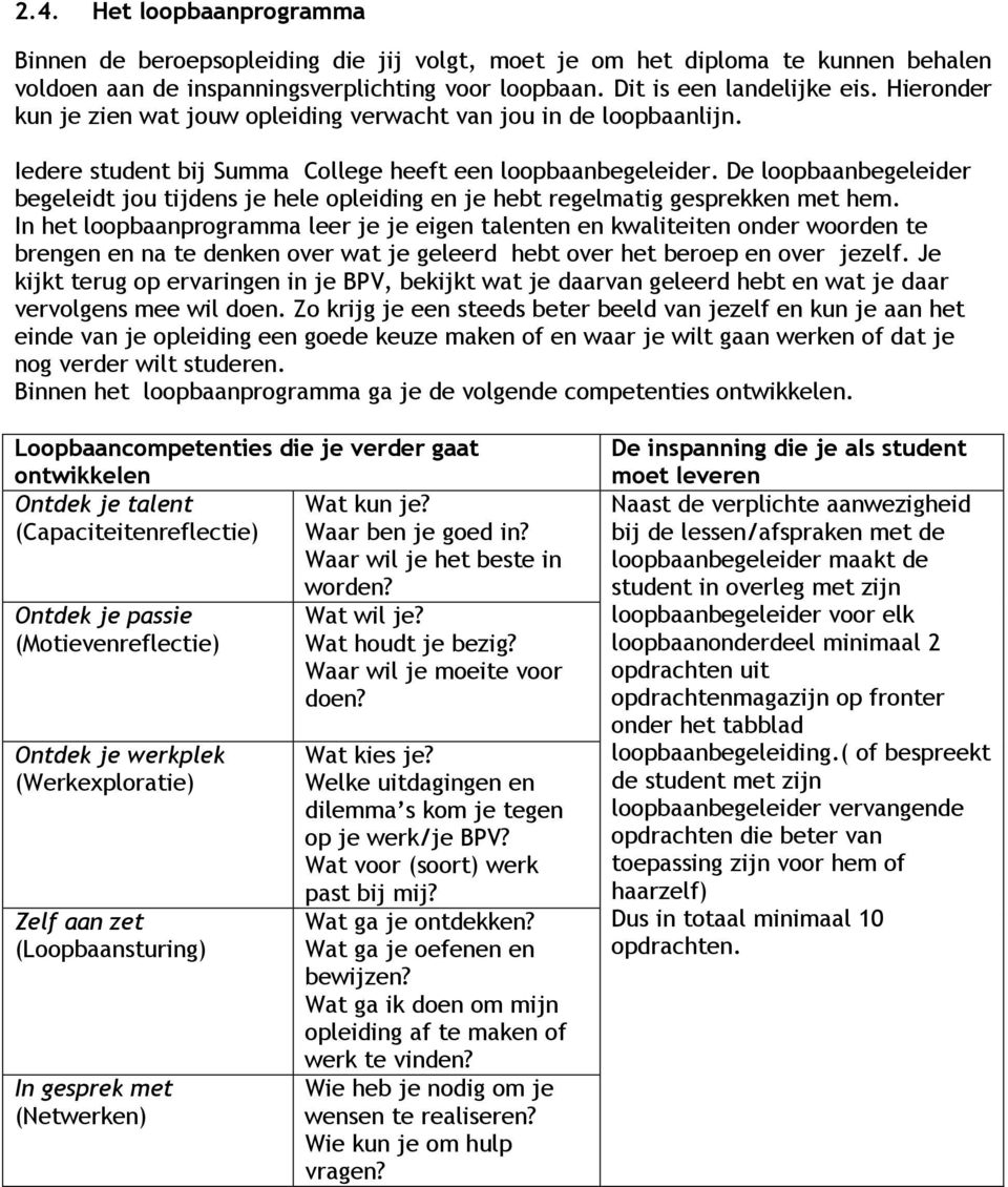 De loopbaanbegeleider begeleidt jou tijdens je hele opleiding en je hebt regelmatig gesprekken met hem.