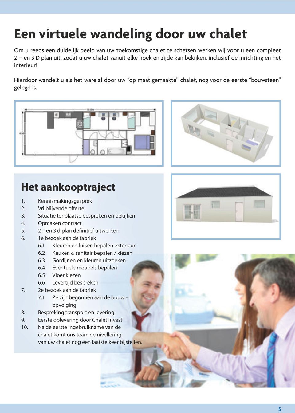 Kennismakingsgesprek 2. Vrijblijvende offerte 3. Situatie ter plaatse bespreken en bekijken 4. Opmaken contract 5. 2 en 3 d plan definitief uitwerken 6. 1e bezoek aan de fabriek 6.