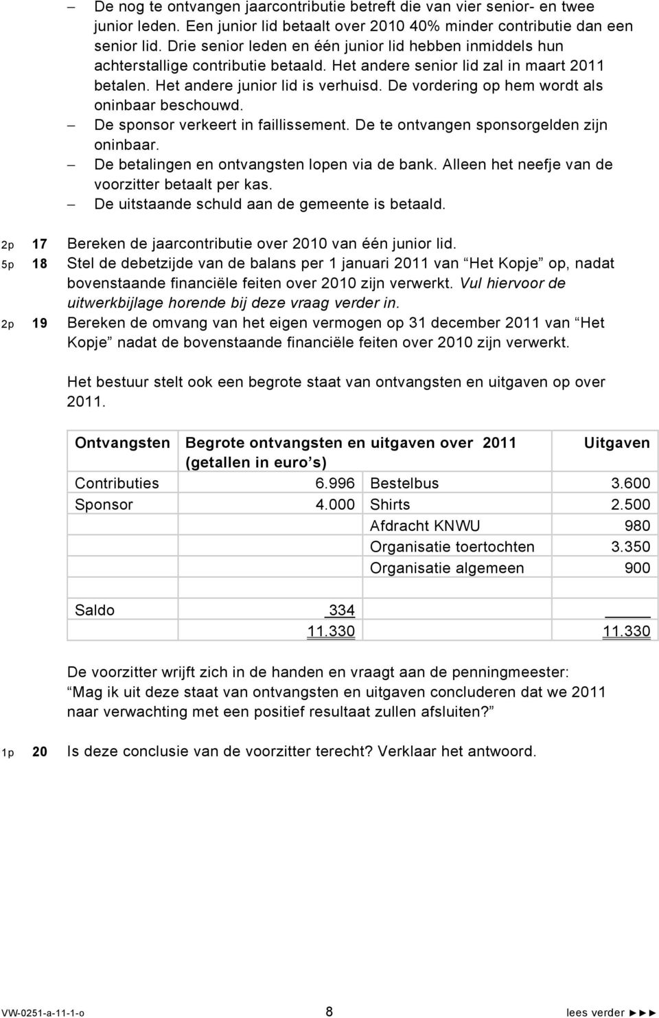 De vordering op hem wordt als oninbaar beschouwd. De sponsor verkeert in faillissement. De te ontvangen sponsorgelden zijn oninbaar. De betalingen en ontvangsten lopen via de bank.