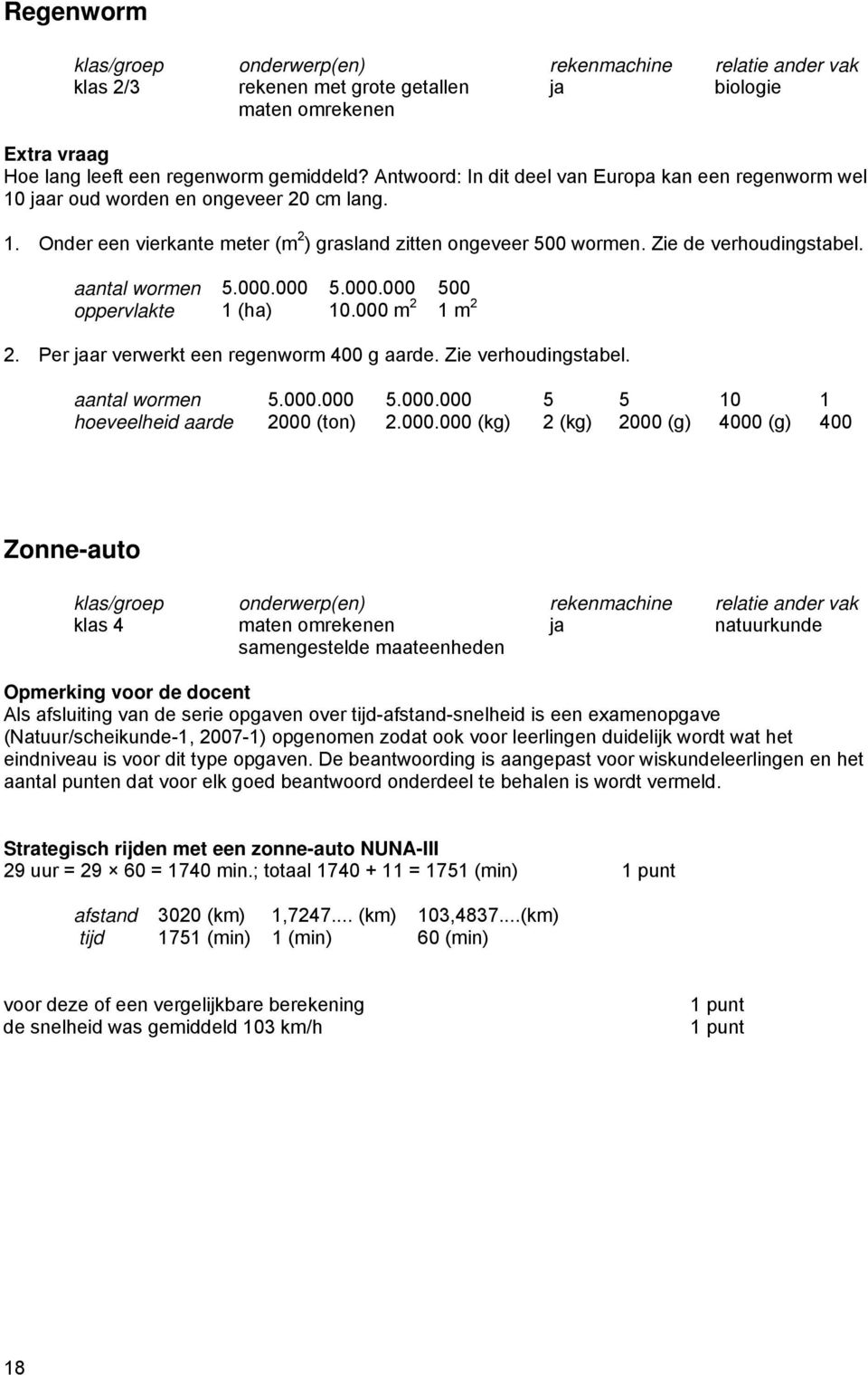 aantal wormen 5.000.000 5.000.000 500 oppervlakte 1 (ha) 10.000 m 2 1 m 2 2. Per ar verwerkt een regenworm 400 g aarde. Zie verhoudingstabel. aantal wormen 5.000.000 5.000.000 5 5 10 1 hoeveelheid aarde 2000 (ton) 2.