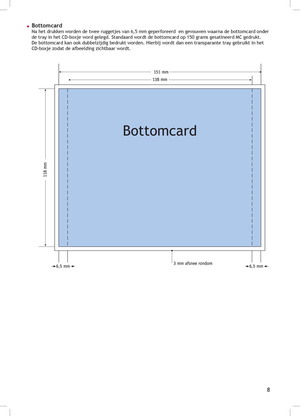 Standaard wordt de bottomcard op 150 grams gesatineerd MC gedrukt.