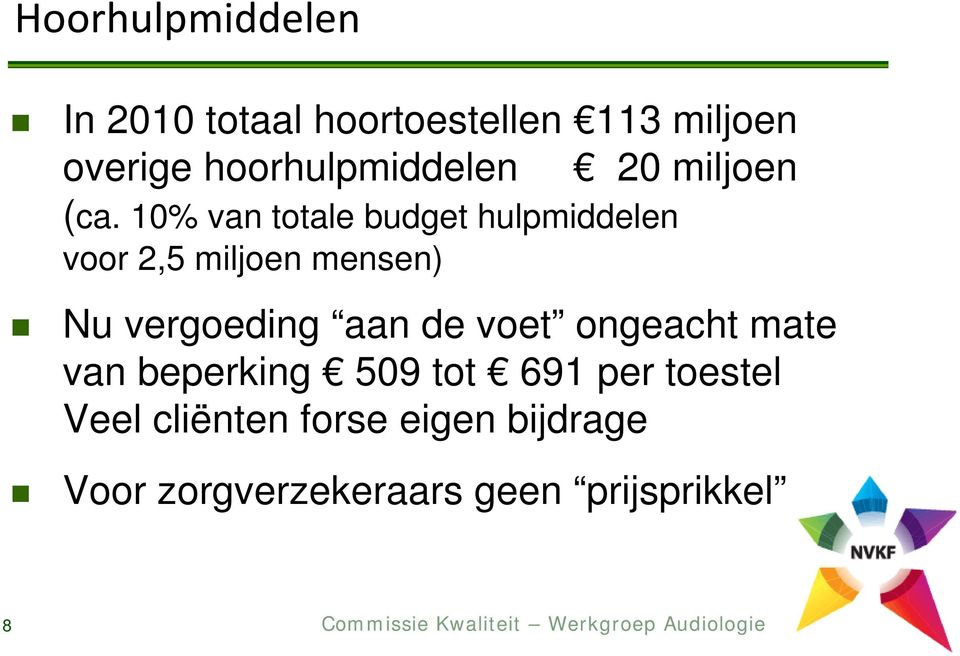 10% van totale budget hulpmiddelen voor 2,5 miljoen mensen) Nu vergoeding aan