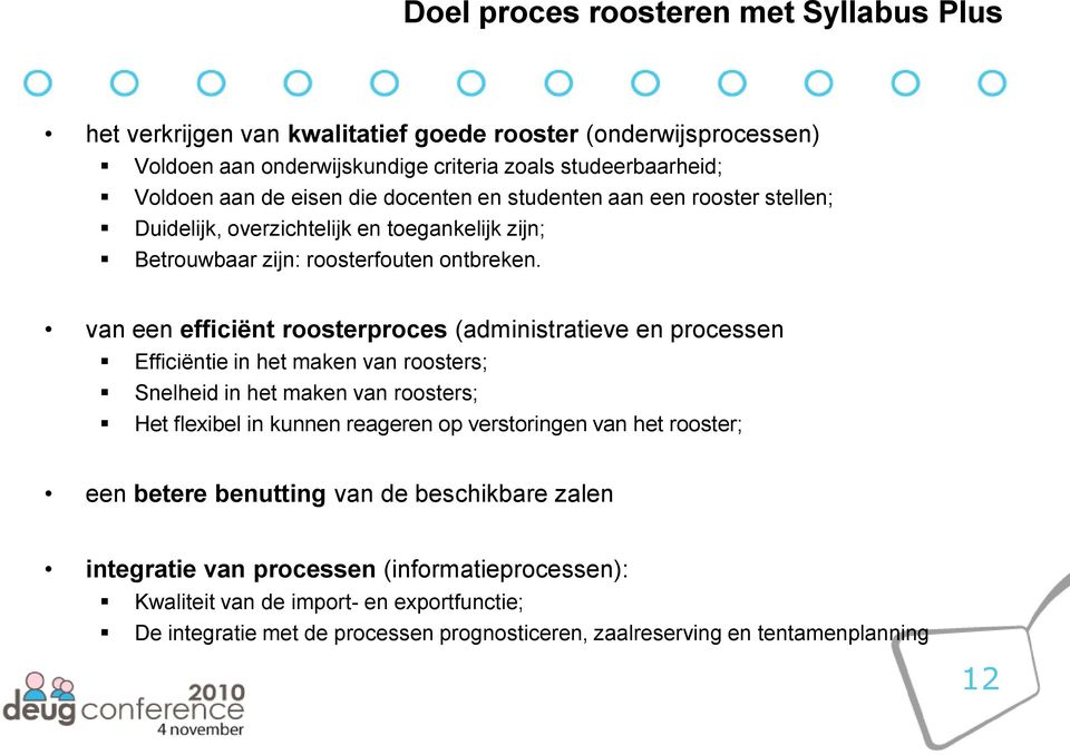 van een efficiënt roosterproces (administratieve en processen Efficiëntie in het maken van roosters; Snelheid in het maken van roosters; Het flexibel in kunnen reageren op verstoringen