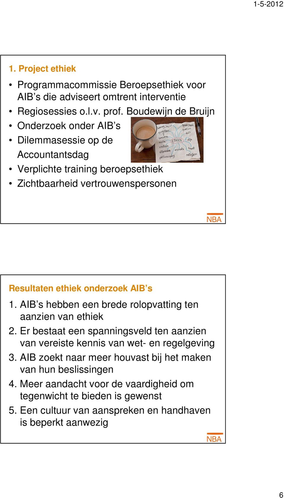 onderzoek AIB s 1. AIB s hebben een brede rolopvatting ten aanzien van ethiek 2.