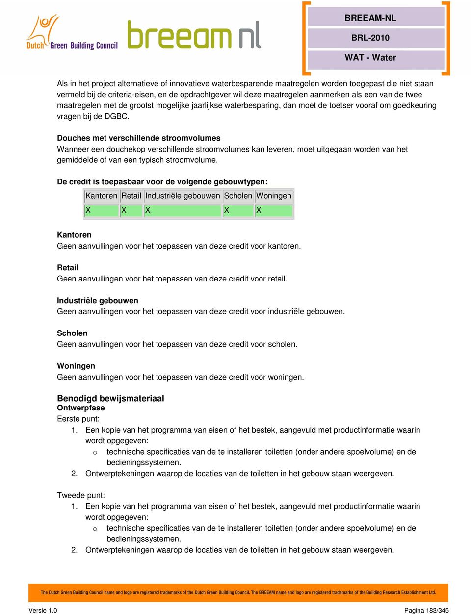 Douches met verschillende stroomvolumes Wanneer een douchekop verschillende stroomvolumes kan leveren, moet uitgegaan worden van het gemiddelde of van een typisch stroomvolume.