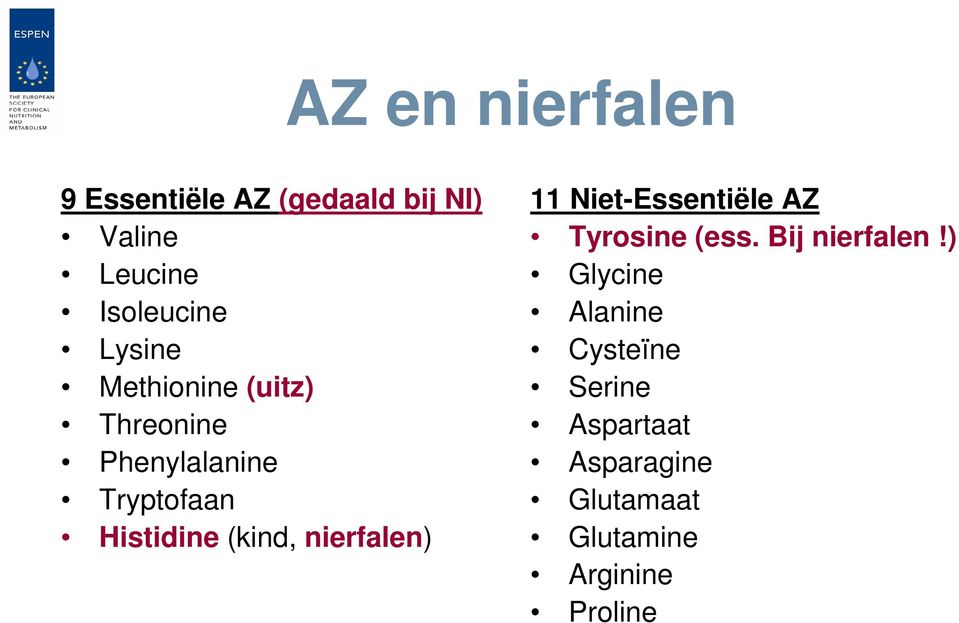nierfalen) 11 Niet-Essentiële AZ Tyrosine (ess. Bij nierfalen!
