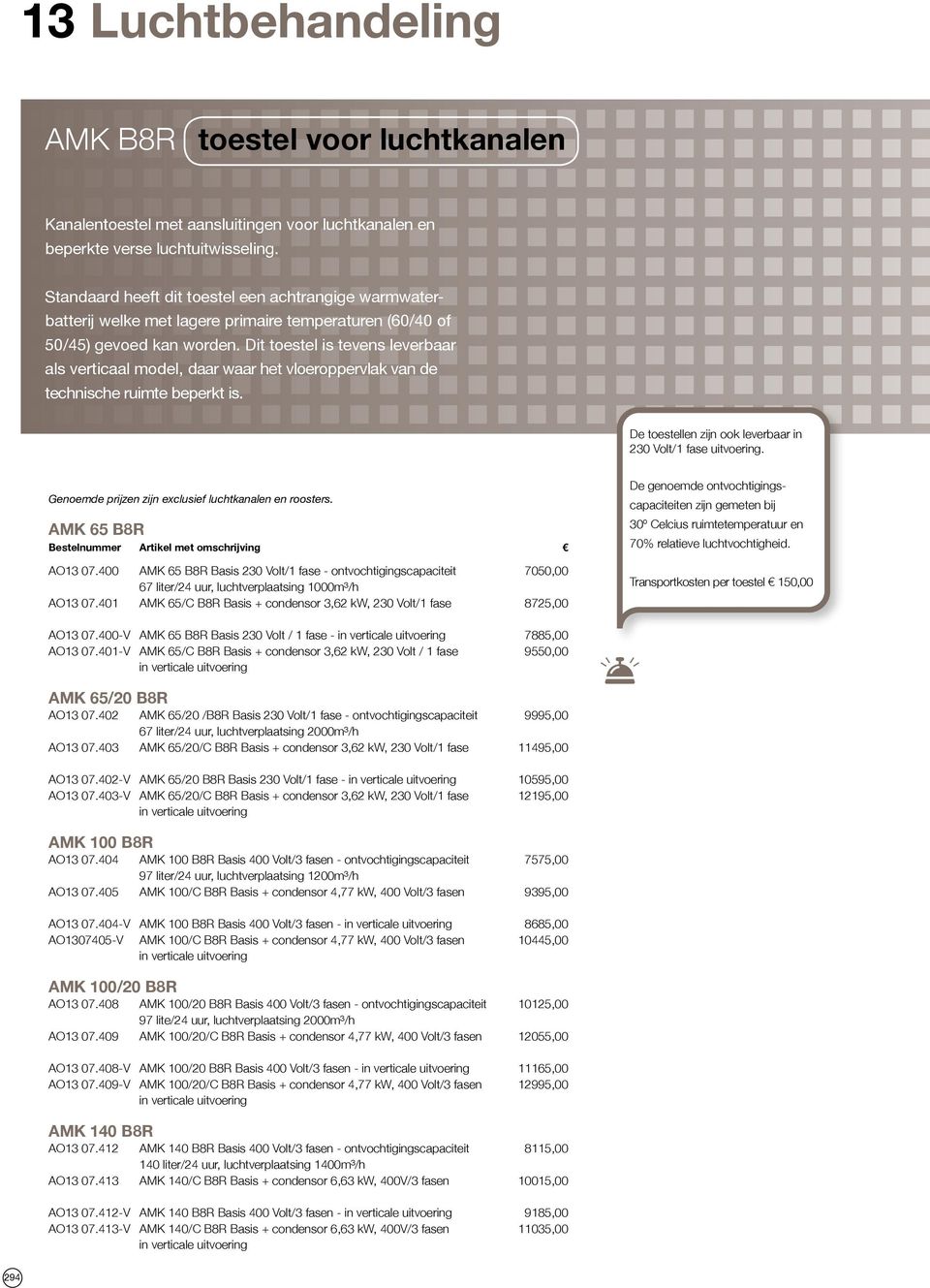 Dit toestel is tevens leverbaar als verticaal model, daar waar het vloeroppervlak van de technische ruimte beperkt is. De toestellen zijn ook leverbaar in 230 Volt/1 fase uitvoering.