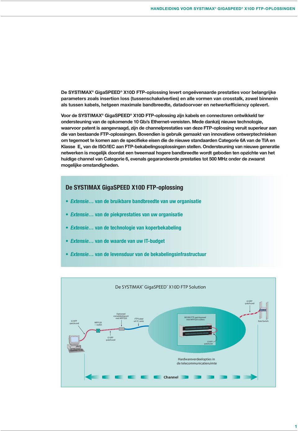 Voor de SYSTIMAX GigaSPEED X10D FTP-oplossing zijn kabels en connectoren ontwikkeld ter ondersteuning van de opkomende 10 Gb/s Ethernet-vereisten.