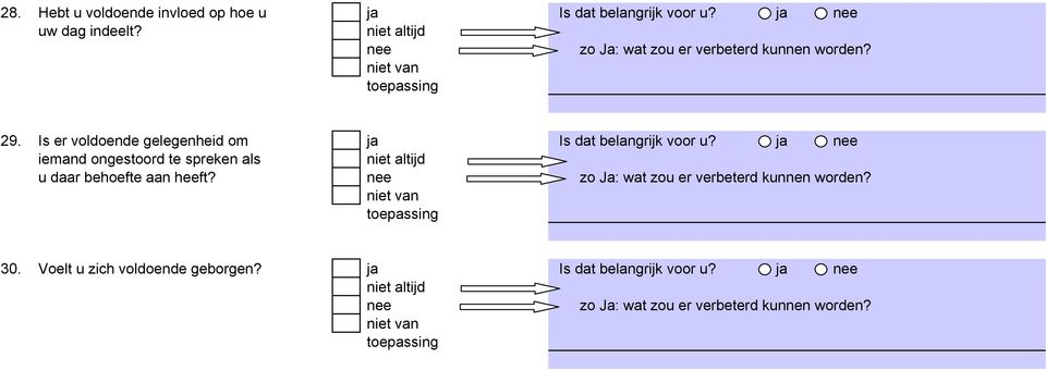 Is er voldoende gelegenheid om ja Is dat belangrijk voor u?