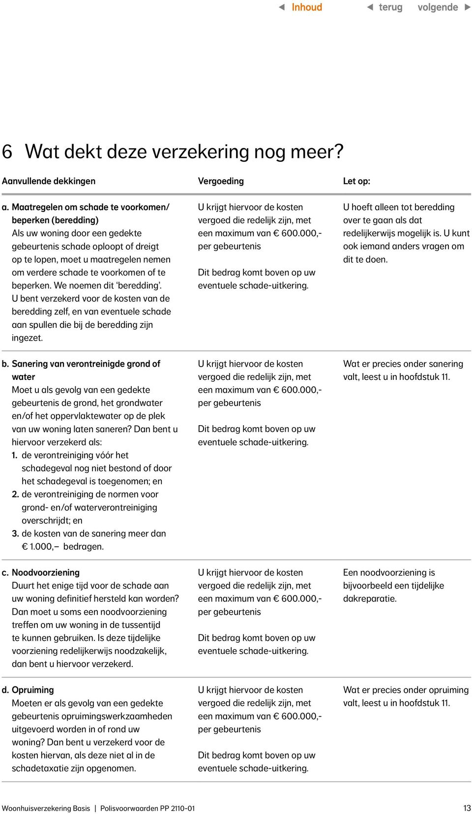 beperken. We noemen dit beredding. U bent verzekerd voor de kosten van de beredding zelf, en van eventuele schade aan spullen die bij de beredding zijn ingezet.